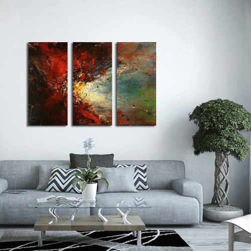 Μοντέρνος Τρίπτυχος Καμβάς Abstract Art Red Color