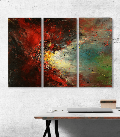 Μοντέρνος Τρίπτυχος Καμβάς Abstract Art Red Color