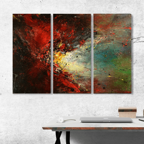 Μοντέρνος Τρίπτυχος Καμβάς Abstract Art Red Color