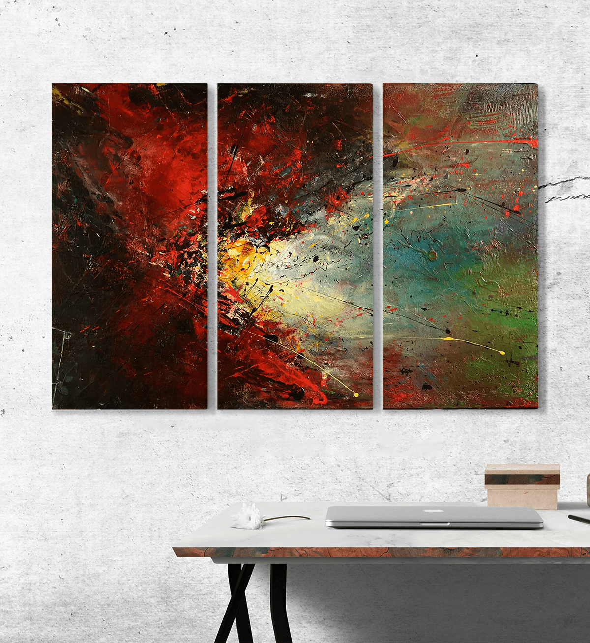 Μοντέρνος Τρίπτυχος Καμβάς Abstract Art Red Color
