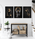 Σύνθεση Με Πίνακες Καμβάδες 70x50 - 3 Τεμάχια - Black And Gold Jewelry