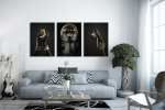 Σύνθεση Με Πίνακες Καμβάδες 70x50 - 3 Τεμάχια - Black And Gold Jewelry