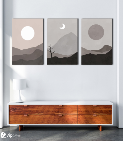 Σύνθεση Με Πίνακες Καμβάδες 60x40 - 3 Τεμάχια -Minimal Moon Art