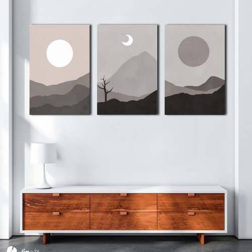 Σύνθεση Με Πίνακες Καμβάδες 60x40 - 3 Τεμάχια -Minimal Moon Art