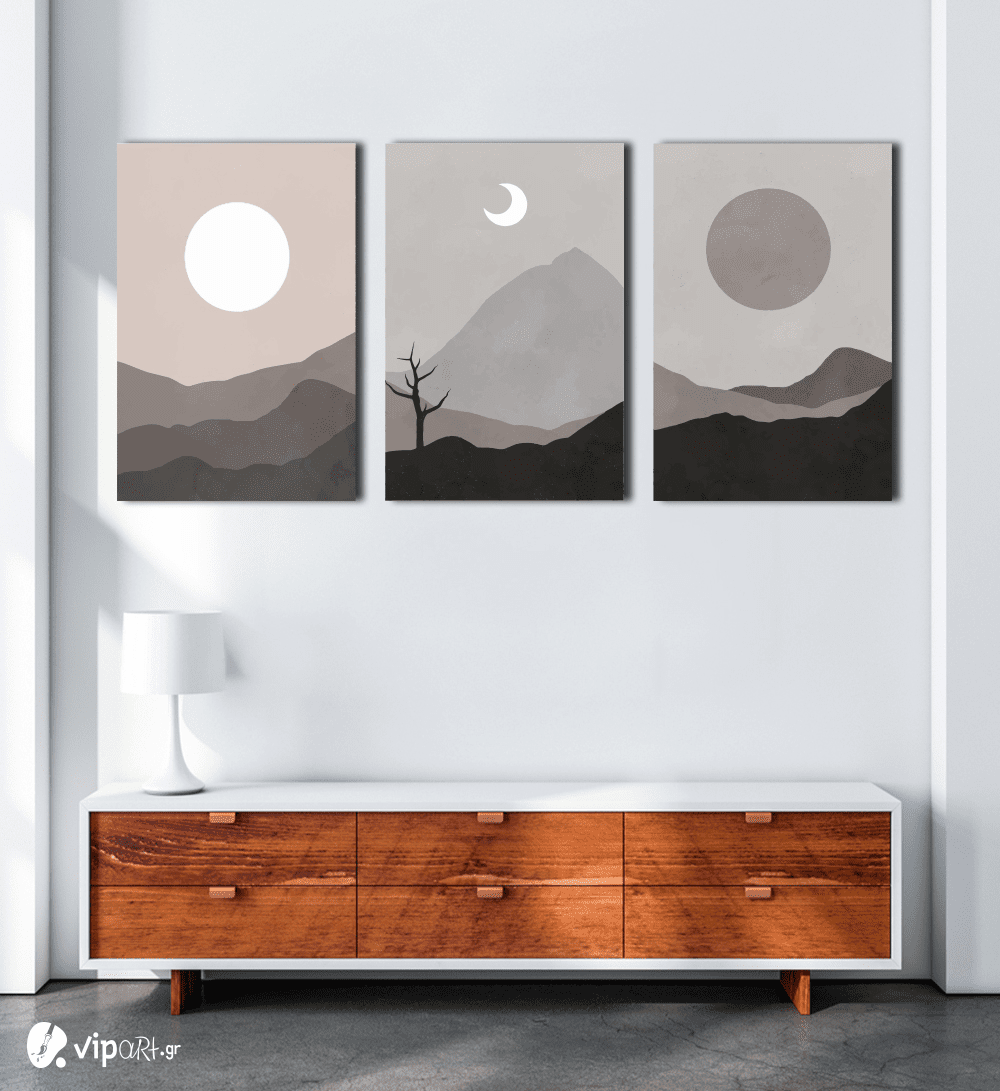 Σύνθεση Με Πίνακες Καμβάδες 60x40 - 3 Τεμάχια -Minimal Moon Art