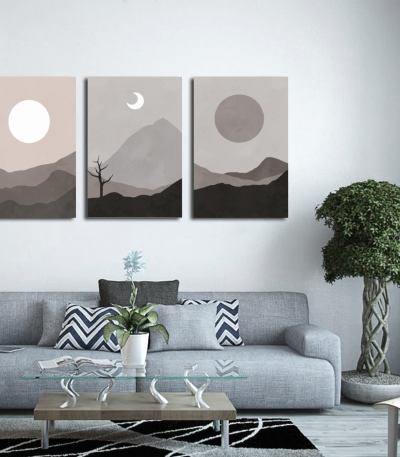 Σύνθεση Με Πίνακες Καμβάδες 60x40 - 3 Τεμάχια -Minimal Moon Art