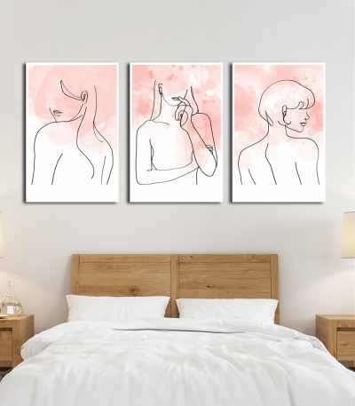 Σύνθεση Με Πίνακες Καμβάδες 60x40 - 3 Τεμάχια - Line Art Lady 2