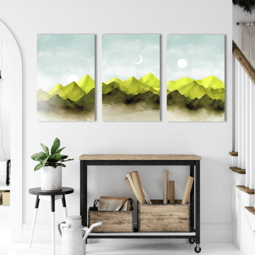 Σύνθεση Με Πίνακες Καμβάδες 60x40 - 3 Τεμάχια - Abstract Green Theme