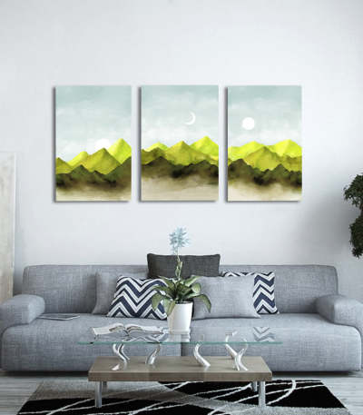 Σύνθεση Με Πίνακες Καμβάδες 60x40 - 3 Τεμάχια - Abstract Green Theme