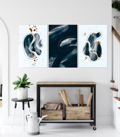 Σύνθεση Με Πίνακες Καμβάδες 60x40 - 3 Τεμάχια - Minimal Marble Synthesis