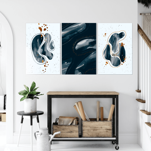 Σύνθεση Με Πίνακες Καμβάδες 60x40 - 3 Τεμάχια - Minimal Marble Synthesis