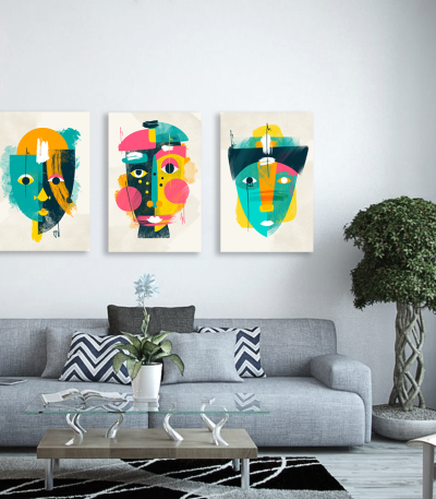 Σύνθεση Με Πίνακες Καμβάδες 60x40 - 3 Τεμάχια - Ethnic Abstract