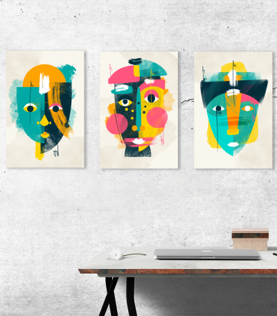 Σύνθεση Με Πίνακες Καμβάδες 60x40 - 3 Τεμάχια - Ethnic Abstract