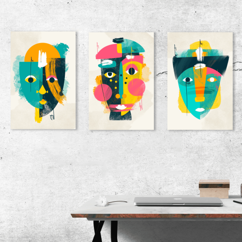 Σύνθεση Με Πίνακες Καμβάδες 60x40 - 3 Τεμάχια - Ethnic Abstract