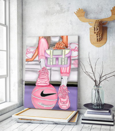 Πίνακας σε Καμβά : Pink Girly Illustration