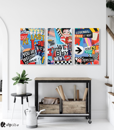 Σύνθεση Με Πίνακες Καμβάδες 60x40 - 3 Τεμάχια - Pop Art Synthesis