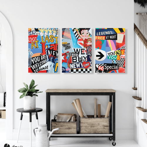 Σύνθεση Με Πίνακες Καμβάδες 60x40 - 3 Τεμάχια - Pop Art Synthesis