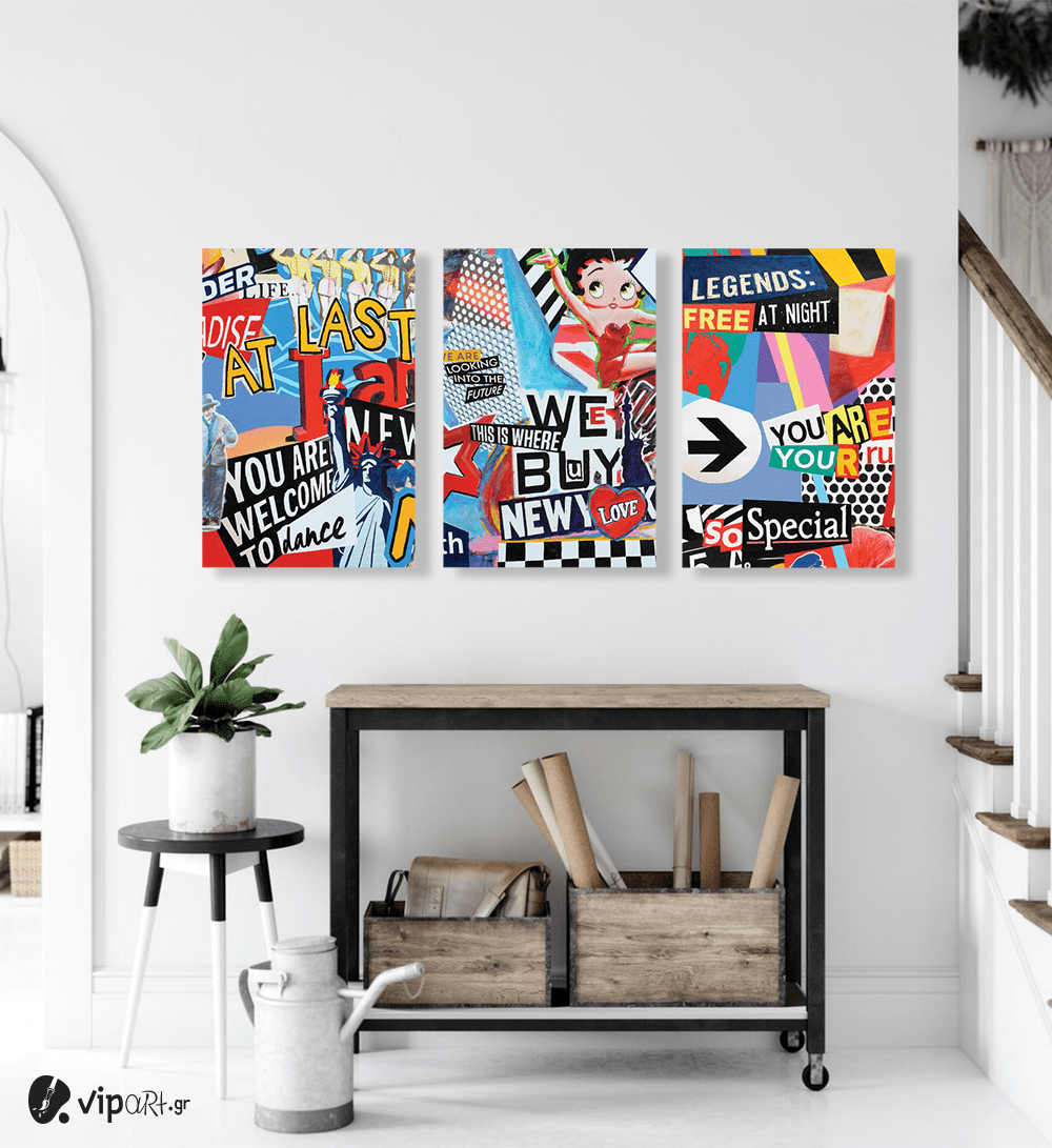 Σύνθεση Με Πίνακες Καμβάδες 60x40 - 3 Τεμάχια - Pop Art Synthesis