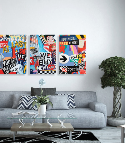 Σύνθεση Με Πίνακες Καμβάδες 60x40 - 3 Τεμάχια - Pop Art Synthesis