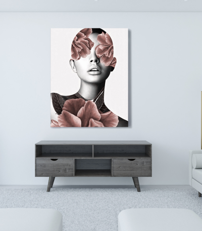Πίνακας σε Καμβά : Pink Floral Portrait Woman