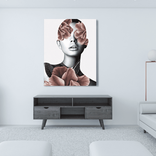 Πίνακας σε Καμβά : Pink Floral Portrait Woman