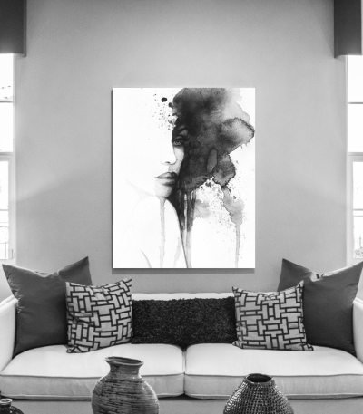 Πίνακας σε Καμβά : Black And White Lady Painting