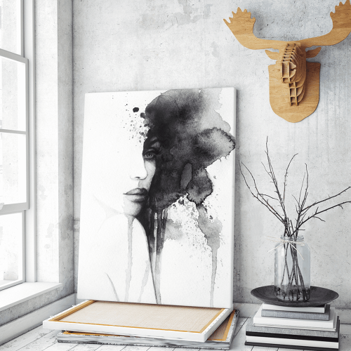 Πίνακας σε Καμβά : Black And White Lady Painting