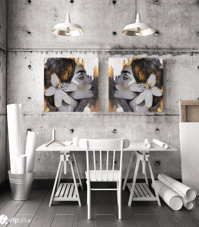 Σύνθεση Με Πίνακες Καμβάδες 60x60 - 2 Τεμάχια - Lady Gold Flowers