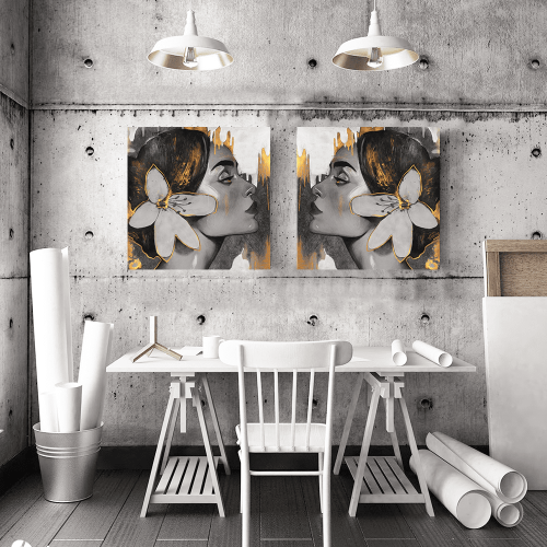 Σύνθεση Με Πίνακες Καμβάδες 60x60 - 2 Τεμάχια - Lady Gold Flowers
