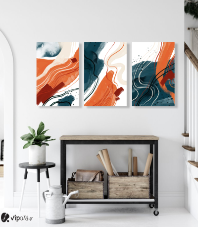 Σύνθεση Με Πίνακες Καμβάδες 60x40 - 3 Τεμάχια - Abstract Orange Synthesis