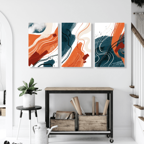 Σύνθεση Με Πίνακες Καμβάδες 60x40 - 3 Τεμάχια - Abstract Orange Synthesis