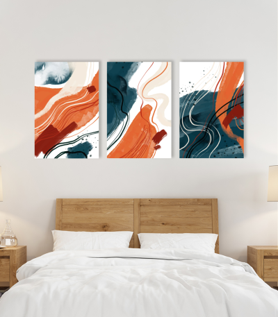 Σύνθεση Με Πίνακες Καμβάδες 60x40 - 3 Τεμάχια - Abstract Orange Synthesis