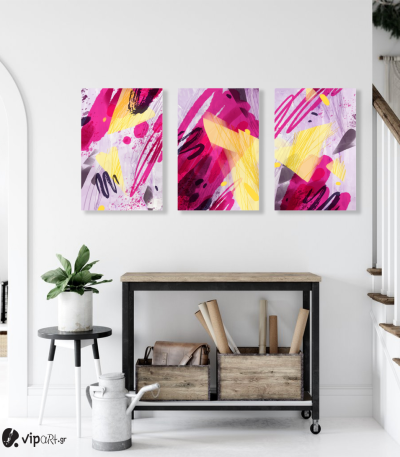 Σύνθεση Με Πίνακες Καμβάδες 60x40 - 3 Τεμάχια - Abstract Pink and Yellow Synthesis