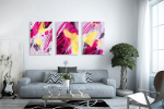 Σύνθεση Με Πίνακες Καμβάδες 60x40 - 3 Τεμάχια - Abstract Pink and Yellow Synthesis