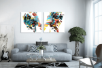 Σύνθεση Με Πίνακες Καμβάδες 60x60 - 2 Τεμάχια - Colorful Abstract Men Portrait