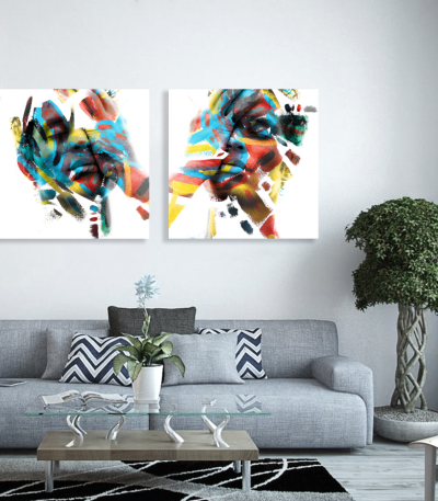 Σύνθεση Με Πίνακες Καμβάδες 60x60 - 2 Τεμάχια - Colorful Abstract Men Portrait