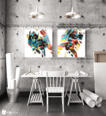 Σύνθεση Με Πίνακες Καμβάδες 60x60 - 2 Τεμάχια - Colorful Abstract Men Portrait