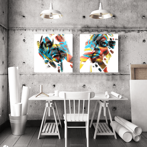 Σύνθεση Με Πίνακες Καμβάδες 60x60 - 2 Τεμάχια - Colorful Abstract Men Portrait