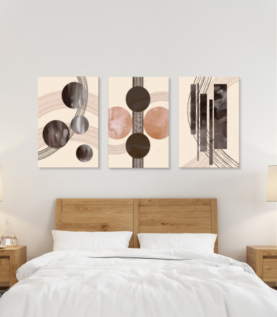 Σύνθεση Με Πίνακες Καμβάδες 60x40 - 3 Τεμάχια - Minimal Circle Art