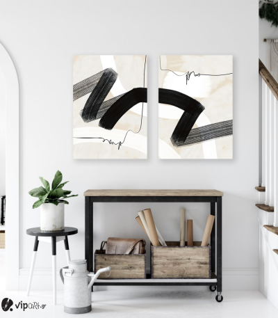 Σύνθεση με πίνακες Καμβάδες : Abstract Black and Beige Synthesis - 2 Τεμάχια 70x 50