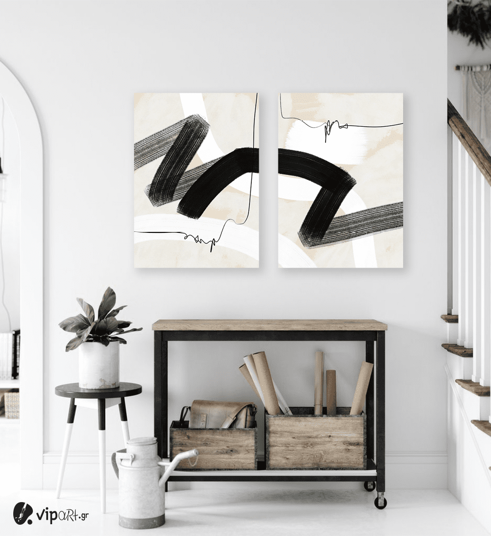 Σύνθεση με πίνακες Καμβάδες : Abstract Black and Beige Synthesis - 2 Τεμάχια 70x 50