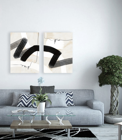 Σύνθεση με πίνακες Καμβάδες : Abstract Black and Beige Synthesis - 2 Τεμάχια 70x 50
