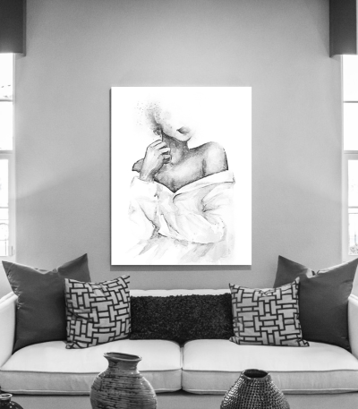 Πίνακας σε Καμβά : Black and White Lady Figure