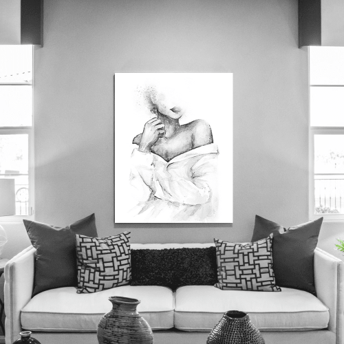 Πίνακας σε Καμβά : Black and White Lady Figure