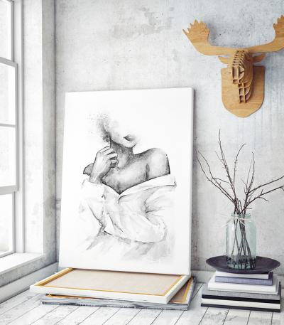 Πίνακας σε Καμβά : Black and White Lady Figure