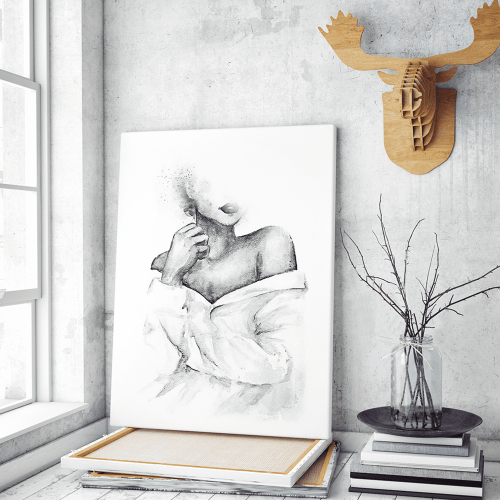 Πίνακας σε Καμβά : Black and White Lady Figure