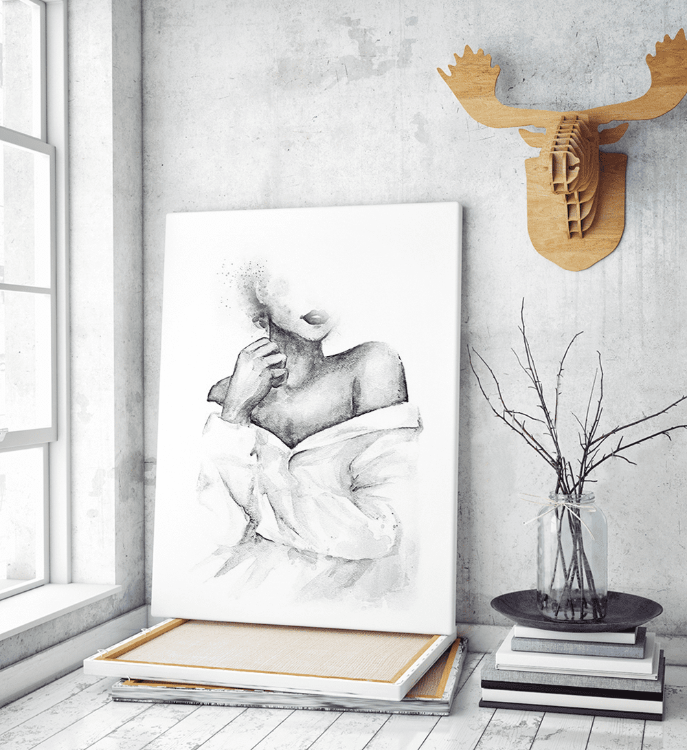 Πίνακας σε Καμβά : Black and White Lady Figure