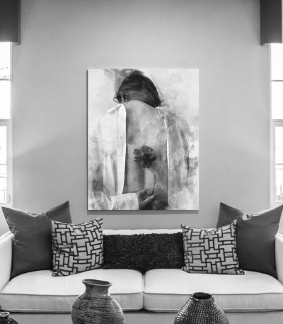Πίνακας σε Καμβά : Black and White Rose Lady