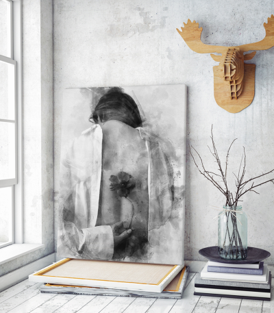 Πίνακας σε Καμβά : Black and White Rose Lady