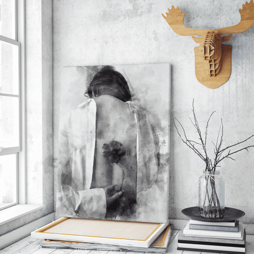 Πίνακας σε Καμβά : Black and White Rose Lady